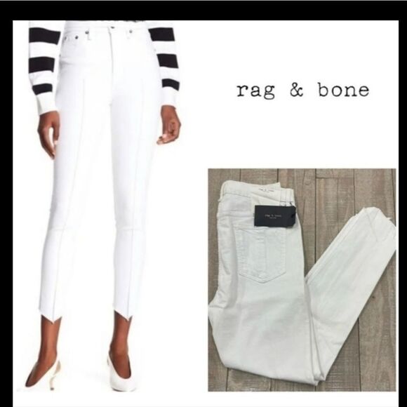 Rag & Bone High Rise Skinny Ankle Jeans in White Manson - Picture 1 of 7